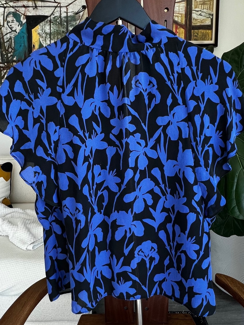 Milly Blue and Black Floral Print Women’s Blouse